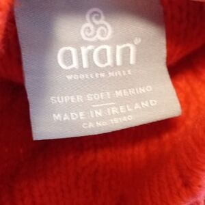 Bright Vibrant Red/coral Aran Cable 100%merano Wool. Made In Ireland.